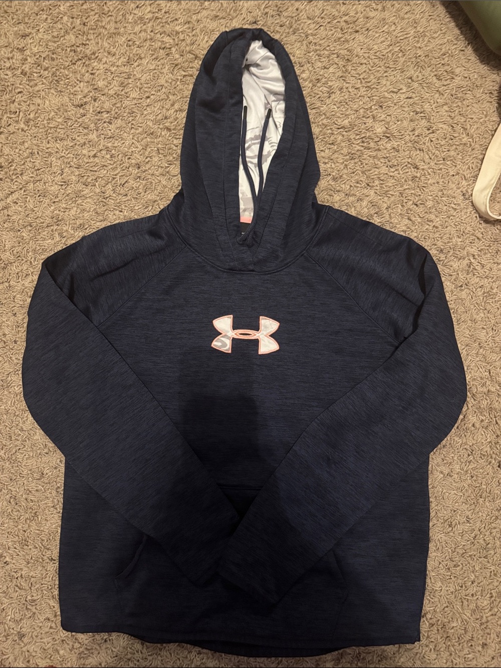 Under Armour Navy Pullover Hoodie with Light Pink Logo